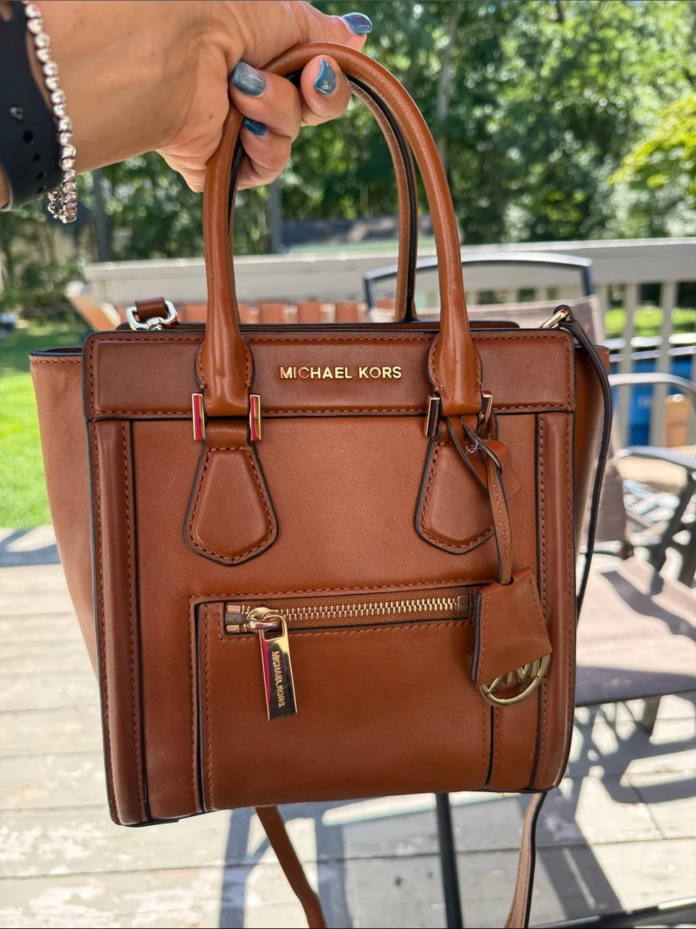 Michael Kors Chestnut Brown Leather Mini Satchel with Gold Hardware